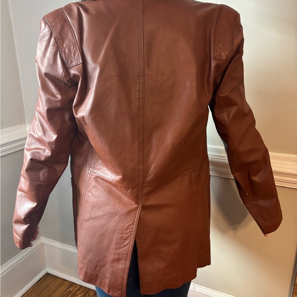 80s Western Vintage Preppy Brown Leather Streetwear Boho Jacket - Size Large - Picture 6 of 14